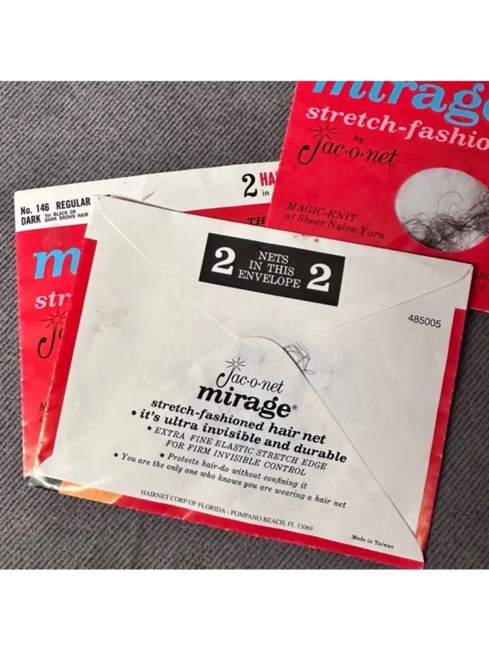 3 Pkg Vintage Jac O Net 146 Mirage Invisible ultra Hair Net Black Dark Brown